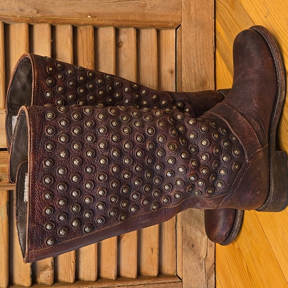 FRYE Jenna Disc Tall Brown Leather Boots, Sz 7 - Picture 4 of 16